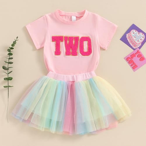 Toddler Girl Birthday Outfit 2/3/4/5/6 Print Short Sleeve Shirt 2nd/3rd/4th/5th/6th Tutu Skirt Summer Clothes3