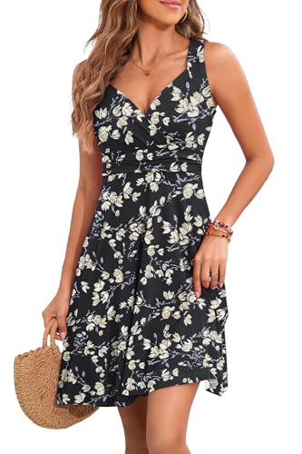 Image of Womens Wrap V Neck Sleeveless Sundress Summer Flare Tank Dress