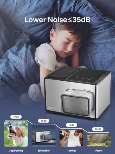 Fohere Nugget Ice Maker Countertop, 𝟒𝟎𝐥𝐛𝐬/𝟐𝟒𝐇, Pebble Ice Maker With Soft Chewable Ice, Self Cleaning Sonic Ice Machine, Stainless Steel, Touch Screen, Compact Design For Home Office Party thumb #7