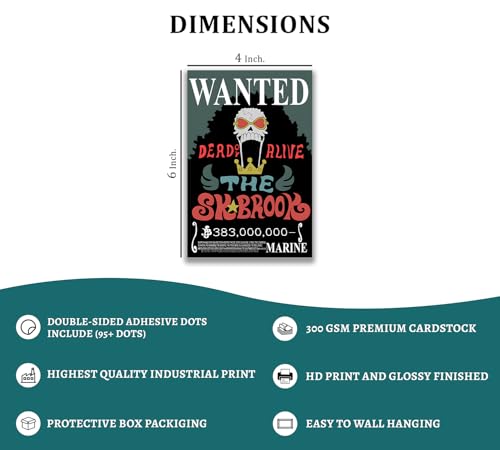 Image of 21PCS One Piece Wanted Posters Set - 4x6 Inch New Bounty Edition - Straw Hat Pirates Wall Decor (Luffy, Zoro, Nami, Sanji, Chopper, Robin, Franky, Brook, Jinbe) - 100 Glue Dots Included