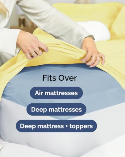 Image of CGK Unlimited Extra Deep Flex Top Split Head King Sheet Set - 6 Piece Breathable and Cooling Sheets - Hotel Luxury Bedding for Women, Men, Kids & Teens - Easy Secure Fit - Extra Deep Pockets - Yellow