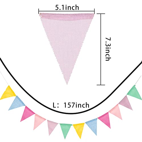 60 Flags 68 Feet Bunting Banner, Multicolor Outdoor Waterproof Triangle Flags Imitated Linen Burlap Bunting Supply for Wedding Birthday Party Home Festival Decoration