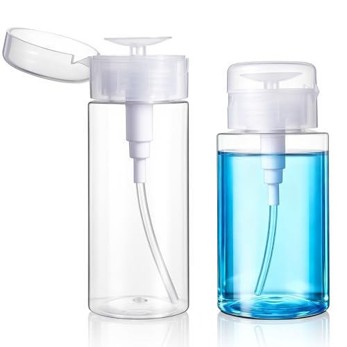 2 Stück Pumpflasche 200ml/150ml Nagellackentfemer Runterdrücken Dispenser Pumpflasche Zylinderflasche Pumpflaschenspender für Make up Entferner