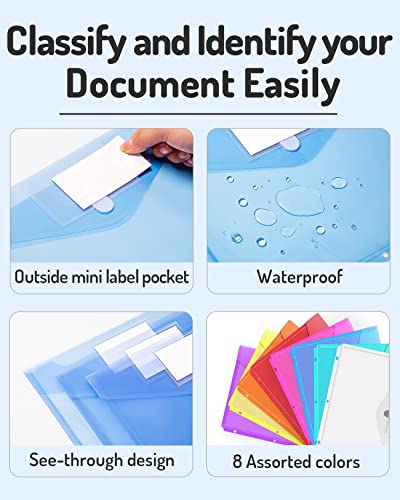 Forvencer 24 Pack Super Heavyweight Poly Binder Pocket With Hook And Loop Fasteners Closure, Binder Folders Side Loading, 3 Ring Binder Pocket, Letter Size, 8 Assorted Colors #TOP5