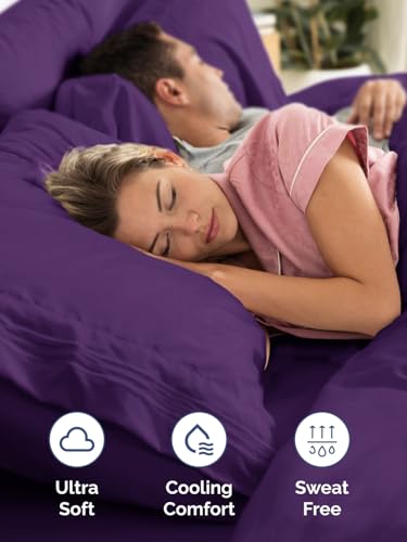 Image of Extra Deep Queen Fitted Sheet - Single Fitted Sheet Only - Purple | Easily Fits 18 inch to 24 inch Mattress, Soft, Wrinkle Free, Breathable & Comfy, Extra Deep Pockets Hotel Luxury Fitted Sheet