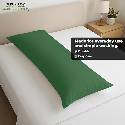 Image of ROYALE LINENS Body Pillow Cover - Double Brushed 1800 Microfiber - 20 inchx54 inch with Hidden Zipper Closure - Wrinkle & Fade Resistant - Super Soft Body Pillowcase 2 Pack (Hunter Green, Pack of 2)