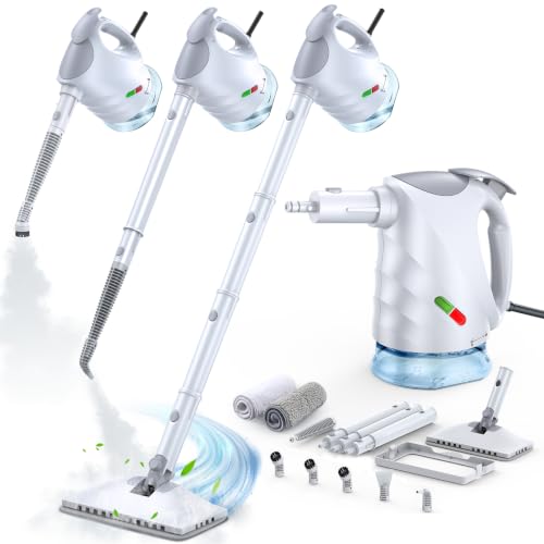 Image of Steam Mop & Detachable Handheld Steam Cleaner | 10s Fast Heat-Up, 248F Deep Cleaning, 8 Accessories, 320ml Tank with Swivel Head Mop for Car Accessories Floor Home, White