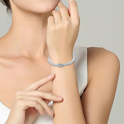 Double Loop Snake Chain Bracelet 925 Sterling Silver with Cubic Zirconia Clip Jewelry Bracelet for Women 18 Cm Mother's Day - Image 3