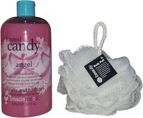 Frosted Candy Angel Shower And Bath Gel Crystal SnowFlakes TreacleMoon 500ml With Free Beauty Body Puff (Any Colour)