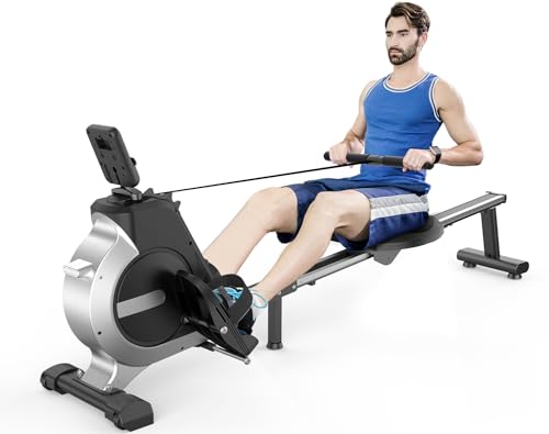 Neezee Rameur, Rameur Super Silencieux avec Résistance Magnétique à 16 Niveaux, écran LCD, Rail de Glissement en Aluminium, Stockage Vertical, Roues de...