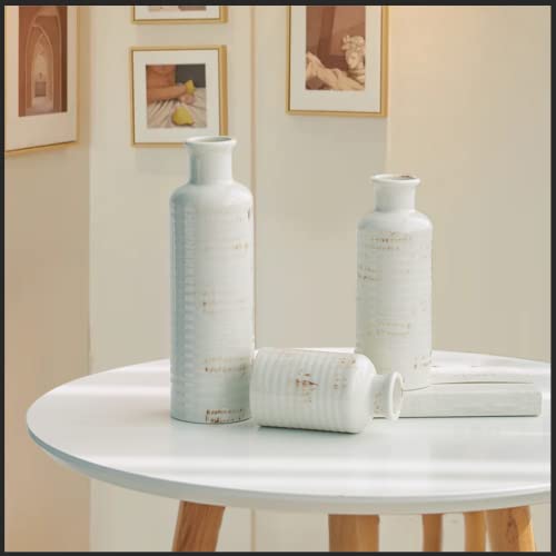 Lizofer Antique White Ceramic Vase Set Of 3 For Living Room Bedroom Office Retro Rustic Vintage Farmhouse Home Decor Modern Flower Vases For Fireplace Kitchen Centerpieces Table Shelf Minimalist Gift #TOP5