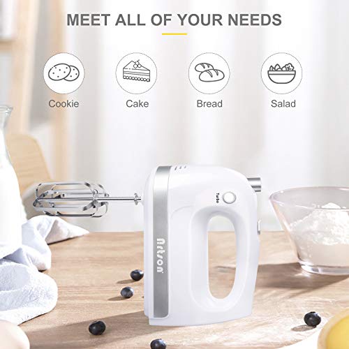 Hand Mixer Electric, Handheld Kitchen Mixers, 5 Speed and Turbo Boost, Food Beater for Easy Baking Whipping Cake Egg Cream, with 5 Stainless Steel Attachments