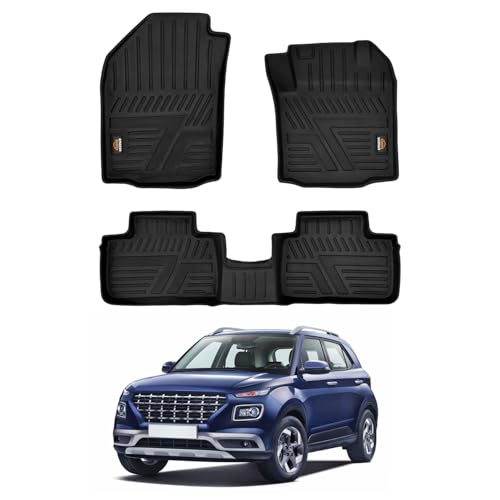 Image of Amazon Basics 5D Custom Fit Car Floor Mats for Hyundai Venue | Odor Free Virgin Polymer | All Weather Waterproof Protection | Edge to Edge Coverage | 3 Piece Set