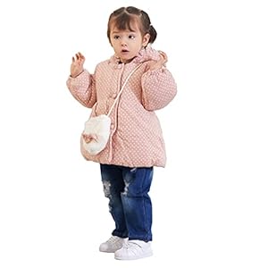 puseky Baby Peuter Meisje Winterjas, Konijnoren Hooded Lange Mouw Fleece Wave Dot Floret Jas met Tas 0-3Y
