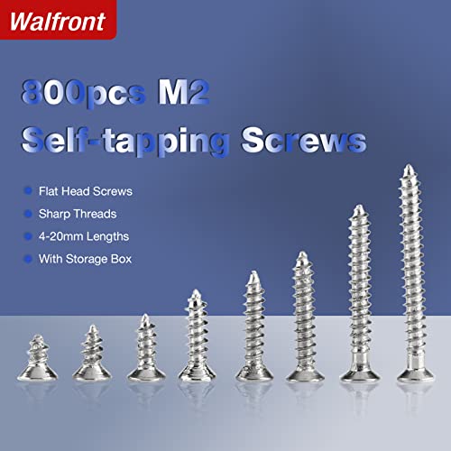 Juego de 800 tornillos autorroscantes M2 cabeza plana miniatura 4