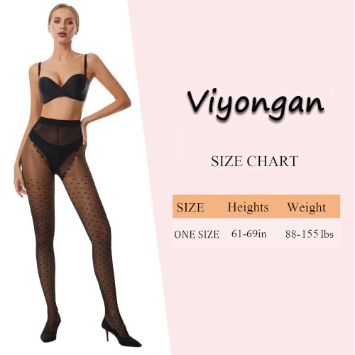 Image of Patterned Tights for Women High Waist Pantyhose Black Sheer Stockings 15D