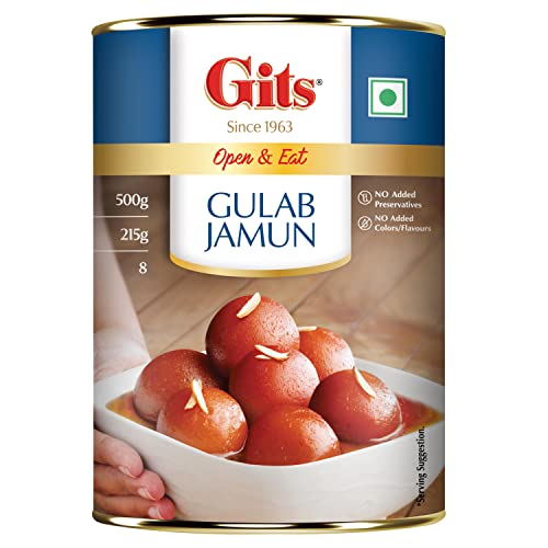 Image of Gits Gulab Jamun Tin |500gm, 8 Pieces |Open & Eat | Mouth-Watering Indian Mithai | Delicious, tasty, melts in mouth (Pack of 3)