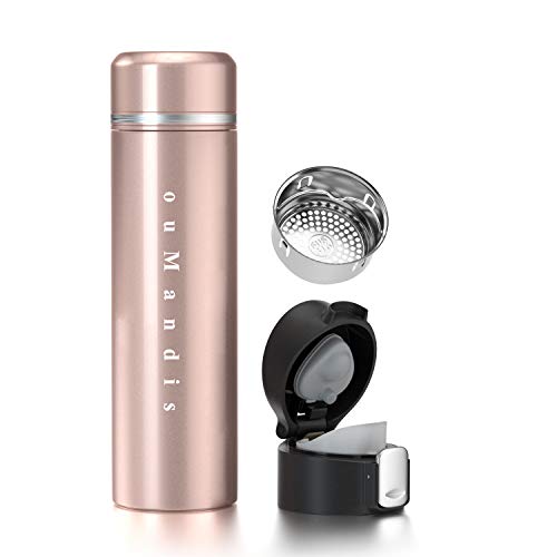 ouMandis Vacuum Insulated Travel Tea Mug with 2 Lids 17oz Stainless Tea Bottle with Infuser Strainer Leak Proof - Champaign