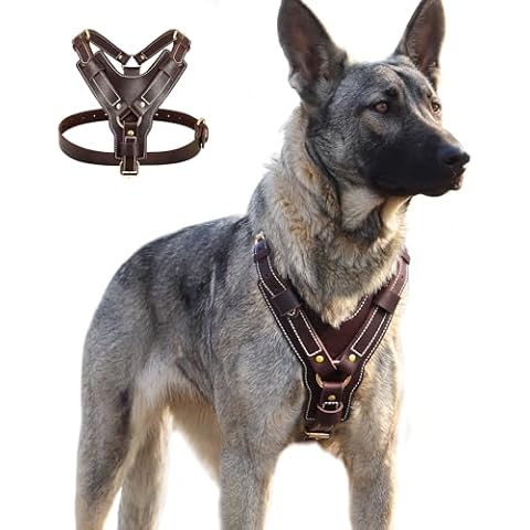 PET ARTIST Genuine Leather Dog Harness Heavy Duty Vest Soft Dog Walking Harness for Large Dogs Doberman German Shepard Rottweiler Pit Cover