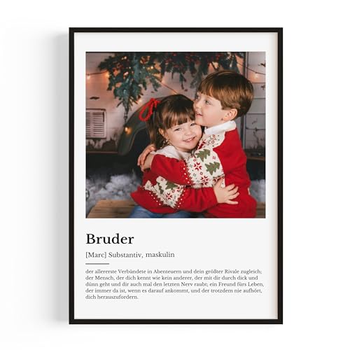 Foto Geschenk Bruder Dein Foto mit liebevoller Definition Personalisierte Geschenke für Bruder zu Geburtstag Einzigartige Geschenke für Männer perfekt als Deko Wohnzimmer geeignet ist