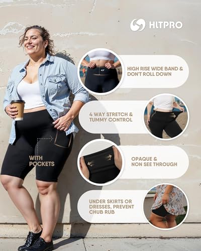 HLTPRO 3 Pack Plus Size Biker Shorts with Pockets for Women (S-4XL)- 8"/5"/3" High Waist Tummy Control Shorts for Yoga2
