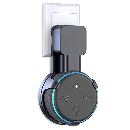 WapoRich Soporte de pared para Echo Dot 3rd Gen, soporte de altavoz de puntos, gestión de cables integrada sin tornillos, funda compacta para cocina, dormitorio, baño (Negro) Cover