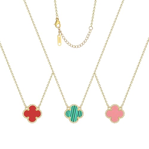 Image of AIPPK 18K Gold Plated Clover Pendant Necklace Set for Women Fashion Four Leaf Clover Necklace Lucky Simple Jewelry Gifts for Women 3Pcs