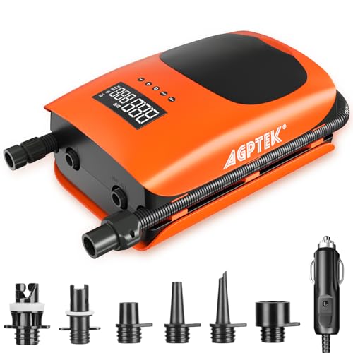 AGPTEK 22PSI High Pressure Paddle Board Pump Electric SUP Air Pump Portable Paddle Board Pump,Inflation and Deflation Function Auto-Off &12V DC Car Connector Dual Stage for Paddle Board,Boats,Inflator