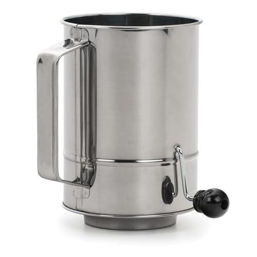RSVP International Endurance® Stainless Steel Crank Style Flour Sifter, 5 Cup | Sift Flour & Dry Ingredients for Baking | Manual Crank | Dishwasher Safe,Silver