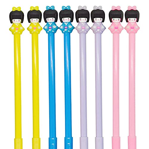 DUBFKBSH ゲルペンセット ファッション キュート キャンディカラー カラフル カワイイ ラブリー 漫画 日本の女の子人形 着物 ガールドール ゲルボールペン ゲルインクペン オフィス アウトドア用品 文房具 (8本)
