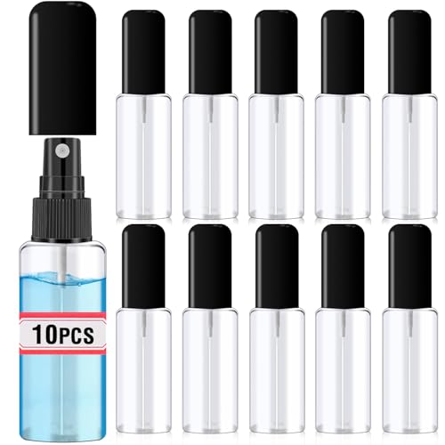 DupakSYS 10 Pack 2oz/55ml Plastic Spray Bottles Travel Size Spray Bottle with Black Cap Empty Fine Mist Spray Bottles Refillable Liquid Container for Perfumes Travel Makeup