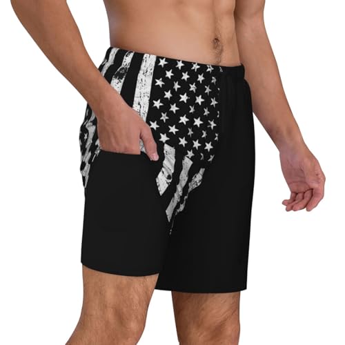 2 in 1 Mens Swim Trunks with Compression Liner American USA Flag Quick Dry Party Beach Shorts with Zipper Pockets