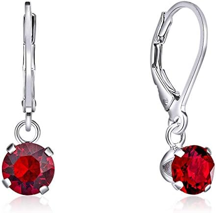 DTPsilver® 925 Sterling Silver Round Dangle Leverback Earrings - Swarovski® Elements Crystals - Diameter: 6 mm