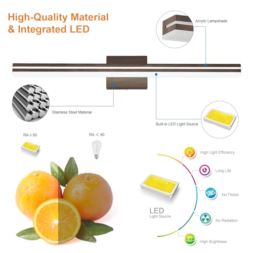 Image of SineRise 32-Inch LED Modern Bathroom Vanity Light Bar, Brown Modern Acrylic Bathroom Wall Lighting Fixtures Over Mirror (Cool White 6000K)