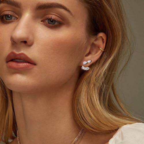 Hefanny Gold Front and Back Stud Earrings Women's Trendy Cubic Zirconia Studs Dainty and Cute Multi-Shape Jewelry (Silver Multi-Teardrop) by Hefanny - Image 5
