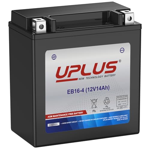 Image of UPLUS Motorcycle Battery EB16-4 replace for YTX16-BS 12V14AH 215CCA Maintenance Free & High Performance AGM Replacement for UTV Snowmobile ATV