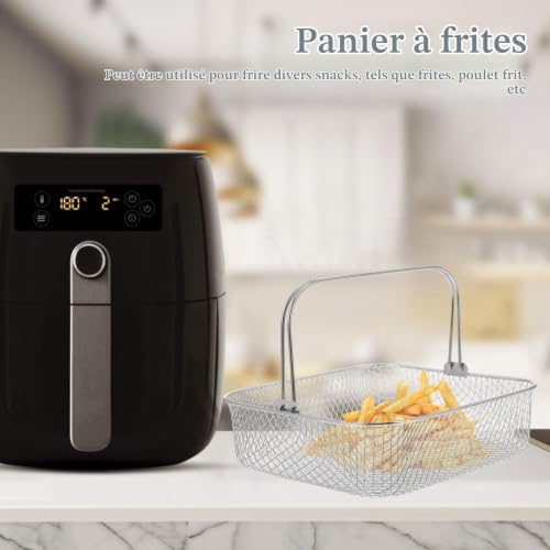 LOORGVEL Panier Métallique Carré pour Friteuse à Air avec Poignée Ergonomique en Acier Inoxydable, Circulation d'Air Optimale pour Cuisson des Frites – vue 7
