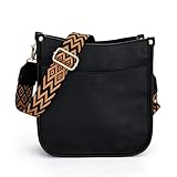 RQJZ handtasche damen umhängetasche damen mittelgroß crossbody bag damen groß PU leder damenhandtasche tasche damen mit breitem gurt Schwarz