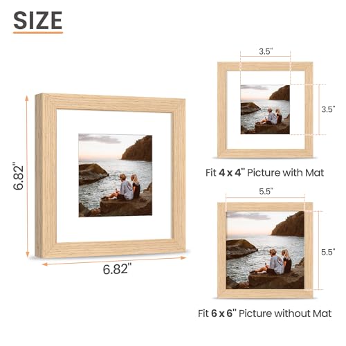 Image of upsimples 6x6 Picture Frame Solid Wooden, Nursery Decor, 1Pack Natural | 100% Solid Wood, Fit 4x4 with Mat and 6 x 6 Square Photo, Wall Decor or Tabletop Display, Safe For Nursery Kids Room