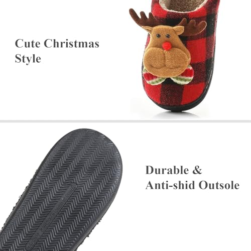 Christmas Home Slippers for Women,Fuzzy Mens Slippers,Santa Claus Reindeer Christmas Tree Retro Soft Plush Warm Slip-on House Slippers Outdoor Indoor Bedroom Shoes Anti-Skid Sole3
