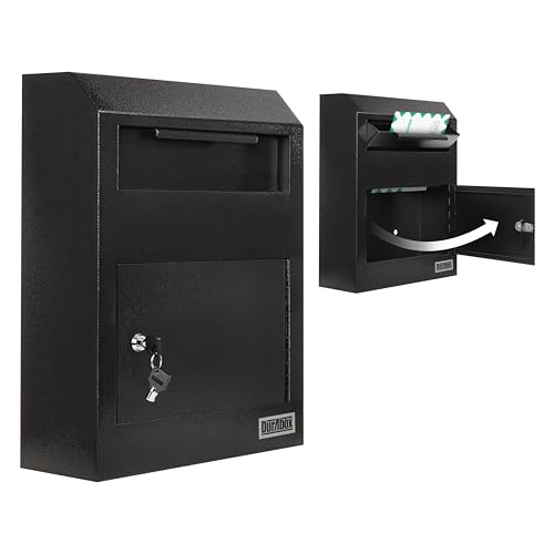 Durabox Drop Box Deposit Safe 12 x 4 x 15” Heavy Duty Steel Wall Mount Mailbox for Mail, Letters, Checks, Keys, Cash and more for Home, Office & Commercial Use (W500) (Black)