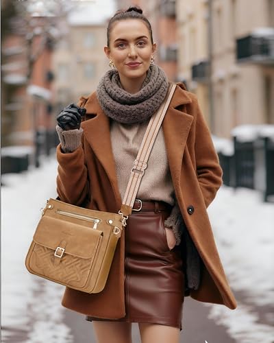 Image of large leather crossbody bags for women,Quilted crossbody purses | RFID Multi-Pocket Womens Crossbody Bag,Travel Purse with Pockets,Structured Cross Body Purse,Fits 10.9 inch iPad,Gift