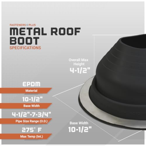 Image of Fasteners Plus #5 Round EPDM Metal Roof Pipe Flashing Boot (Fits 4-1 /4 inch - 7-3 /4 inch Pipe OD), Black