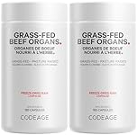 Codeage Grass Fed Beef Organs Supplement – Glandulars Supplements - Freeze Dried, Non-Defatted, Desiccated Liver, Heart, Kidney, Pancreas & Spleen Bovine Capsules - 2 Pack