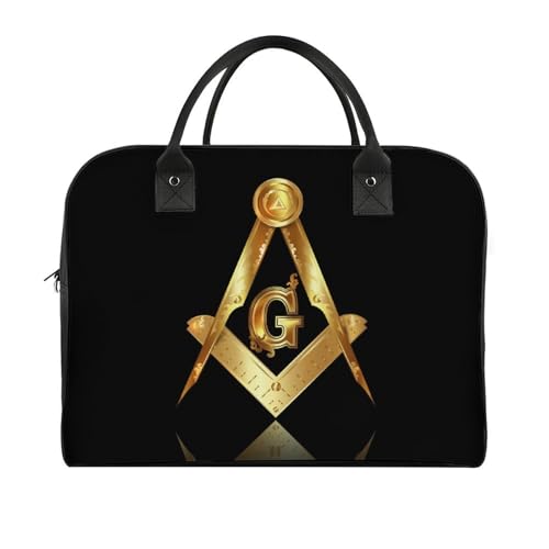 Men's Large Carry On Bag, Travel Bag Fashion Duffel Bag, Portable Weekend Overnight Hand Bag, Airplane Portable Bag Compatible with Gold Freemason Freemasonry Masonic3
