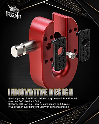 Reno Winch Shackle Mount, Flat Towing Winch Hook With Iron Pin & Rubber Guard - 30,000Lb Break Strength Universal Compatible With Atv Utv Suv Pickup Trucks Vehicle Towing Recovery (Red, 1 Pack) #TOP3
