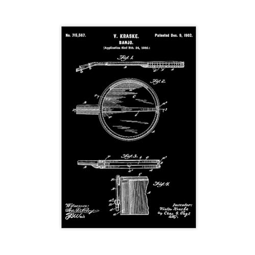Albion Solstice A Broad Spectrum Of Folk Instruments - Not For Folk Music 11 GDFKHO Banjo Folk Music Instrument Black Canvas Poster - Wall Decorative Art Prints - Bedroom | Patent Design Drawings | Housewarming Gifts | Unframe 12x18inch