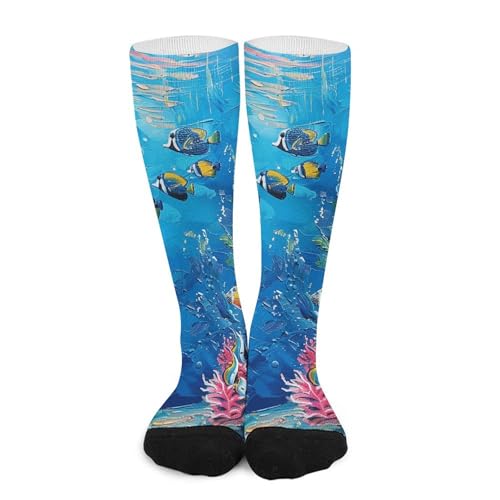 Soccer Socks Underwater Coral Reef Printed Dress Socks Baseball Socks Athletic Striped Crew Socks for Women Men, Medium-Large, Style