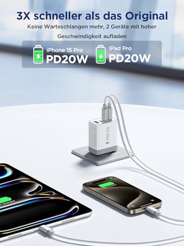 2er Pack USB C Ladegerät, Aioneus 40W 4Port Stecker USBC Adapter Mehrfach Typ C Handy Netzteil für iPhone 16 15 Pro Max Plus XR SE iPad… – Ansicht 2