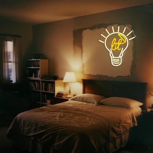 Image of It's Lit! Edison Bulb Neon Sign Lit it up Yellow Funny LED Light Lamp Super exciting Gift for Young Trendy People Guys Cool Vibe Lighting for Party, Basement, Bar, College Dorm, Pub Decor